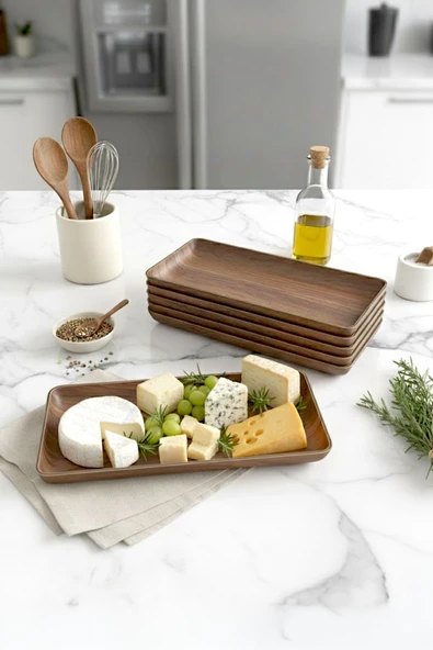 Kitchen Life Ahşap Görünümlü Dikdörtgen Sunum Kayık Tabağı 25 CM Kahverengi ürün görseli 1
