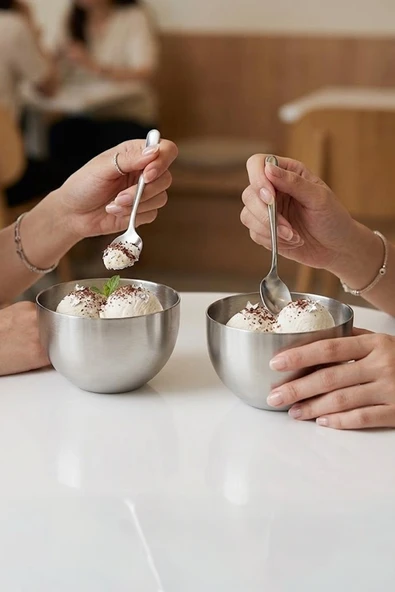 Kitchen Life 2'li Stainles Steel Sofra Sunum Kahvaltılık Paslanmaz çelik Çerezlik Kase Gümüş ürün görseli 1