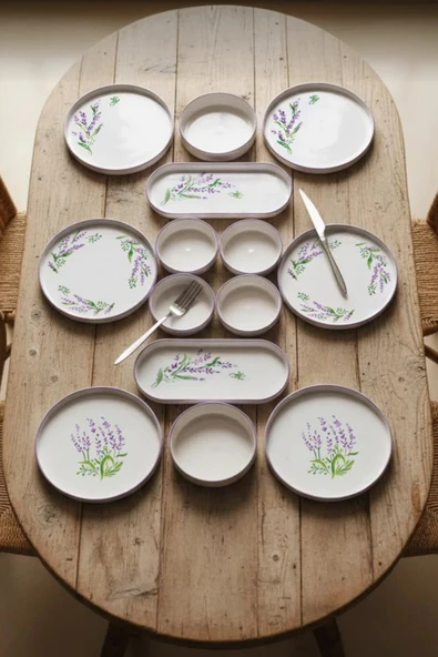 Kitchen Life 14 Parça 6 Kişilik Stackable Lavanta Kahvaltı Takımı - Lüx Kahvaltılık Sunum Seti Tabağı Mor ürün görseli 1
