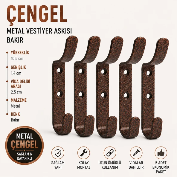 (5 ADET) Çengel Metal Portmanto Vestiyer Duvar Dolap Elbise Askısı Bakır Mobilya Askılığı Aparatı ürün görseli 1