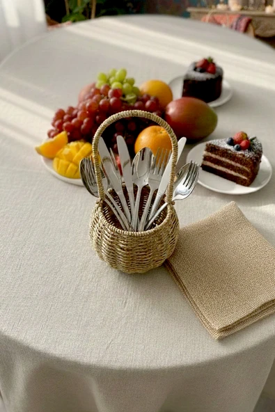 Kitchen Life Rattan Hasır Görünümlü Sepet Kaşıklık – El Örmesi Askılı Sepet , Organizer Kahverengi ürün görseli 1