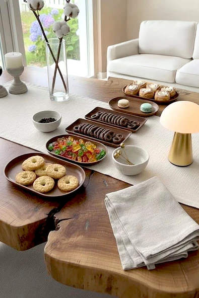 Kitchen Life 6'lı Ahşap Görünümlü Kahvaltılık Sunum Seti-İkram Tabakları,Dekoratif Kahvaltı Tabağı Kahverengi ürün görseli 1