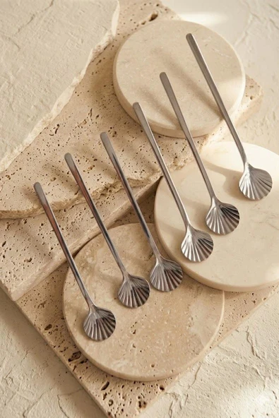 Kitchen Life 6'lı İstiridye Paslanmaz Çelik Çay Kaşığı - Stainless Steel Gümüş ürün görseli 1