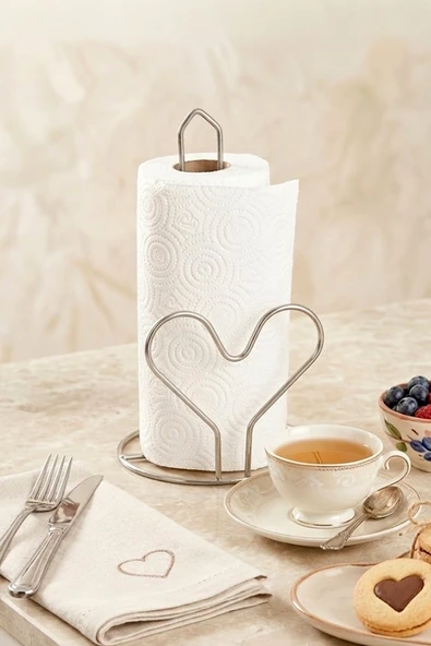 Kitchen Life Kalp Figürlü Paslanmaz Metal Peçetelik-Rulo Kağıt Havluluk 26 cm Krom ürün görseli 1