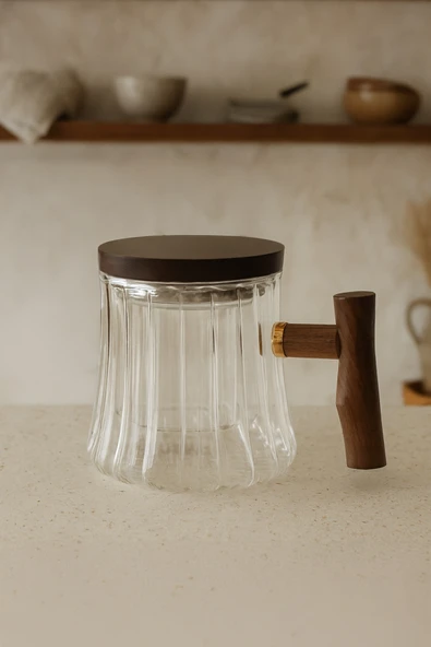Kitchen Life Akasya Kapaklı Borasilikat Cam Süzgeçli Kupa Bardak Bitki Çayı Bardağı Kupası 400 ml Beyaz ürün görseli 1