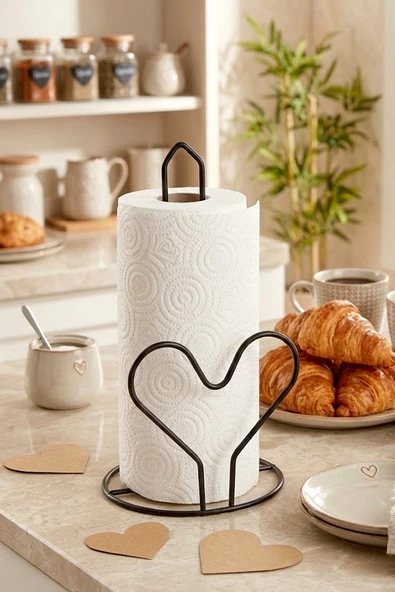 Kitchen Life Kalp Figürlü Paslanmaz Metal Peçetelik-Rulo Kağıt Havluluk 26 cm Siyah ürün görseli 1