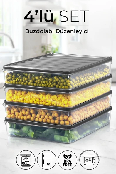Kitchen Life 4 lü 2500 ml Buzdolabı ve Mikrodalga Saklama Kabı - Buzdolabı Organizeri Saklama Kutusu ürün görseli 1
