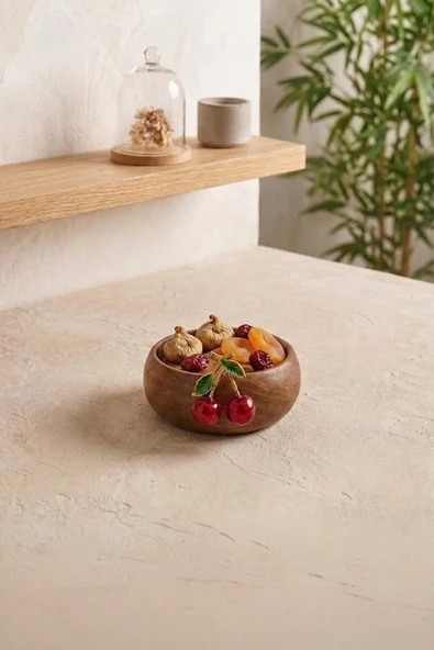 Kitchen Life Kiraz Akasya Görünümlü Çerez Sunum Kasesi-Dekoratif Sunumluk 8,5 cm Kahverengi ürün görseli 1