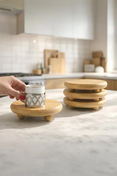 Kitchen Life 6'lı Doğal Bambu Mini Top Ayaklı Sunumluk Bardak Altı , Kahvaltılık ve Sunum Standı d ürün görseli 1