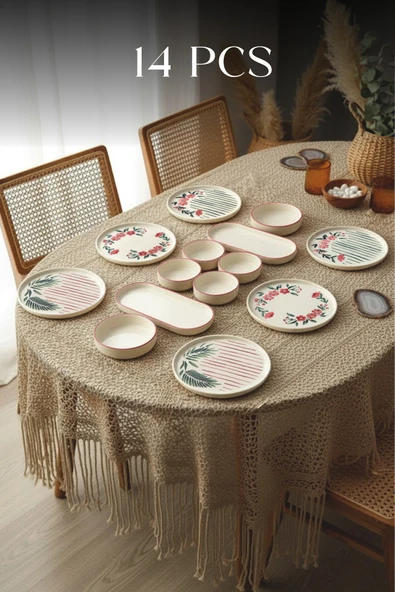 Kitchen Life 14 Parça 6 Kişilik Sakura Stackable Kahvaltı Takımı - Lüx Kahvaltılık Sunum Seti Tabağı Beyaz ürün görseli 1