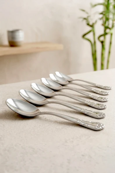 Kitchen Life 6'lı Sultan Paslanmaz Çelik Gümüş İşlemeli Çay Kaşığı Seti Gümüş Sultan ürün görseli 1
