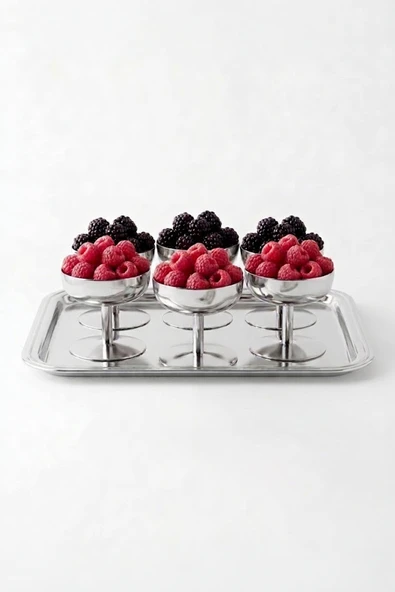 Kitchen Life 6'lı Stainles Steel Ayaklı Sunumluk Paslanmaz çelik Çerezlik Seti Gümüş ürün görseli 1