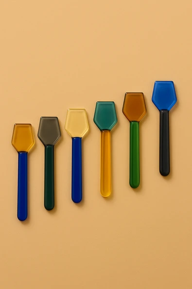 Kitchen Life 6’lı Renkli Borosilikat Cam Prismatic Ağızlı Kaşık Seti - Dondurma Kaşığı - Isıya Dayanıklı Çok Renkli ürün görseli 1