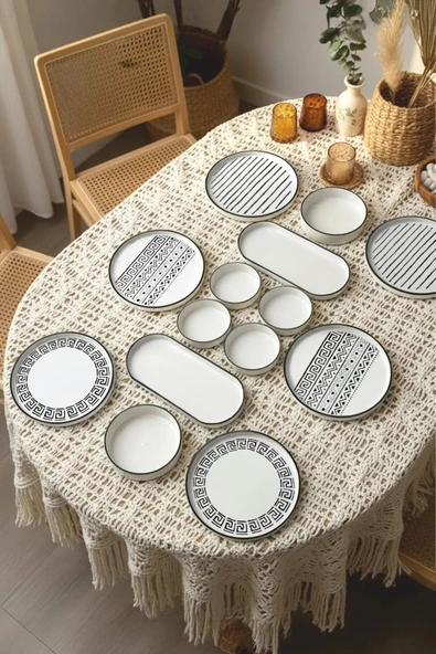 Kitchen Life 14 Parça 6 Kişilik Stackable Sio Savior Kahvaltı Takımı Lüx Kahvaltılık Sunum Seti Tabağı siyah ürün görseli 1