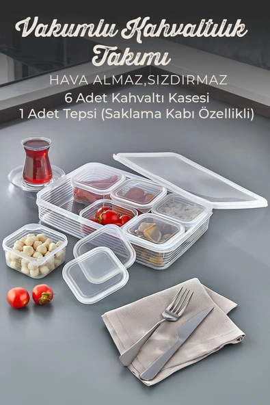 Kitchen Life 7 Parça Vakum Kapaklı Sızdırmaz Hava Almaz Kahvaltıık Seti - Kahvaltılık şeffaf ürün görseli 1
