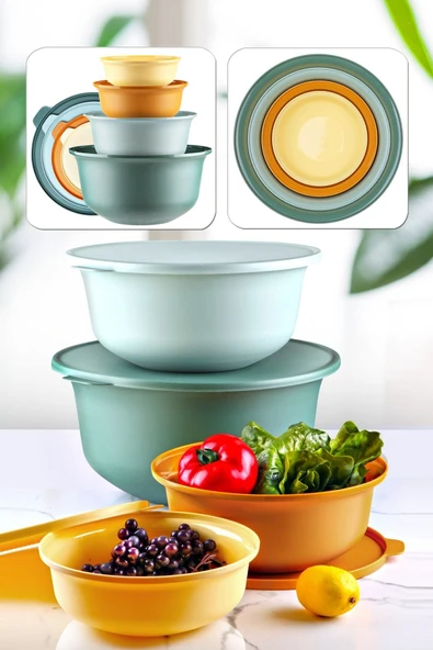 Kitchen Life Aura Kapaklı Yuvarlak Çırpma ve Saklama Kase 4’lü Set ürün görseli 1