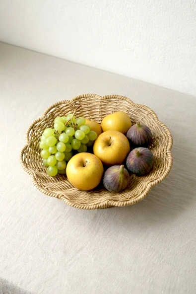 Kitchen Life Ayaklı Hasır Görünümlü Meyvelik -Şık Dekoratif Sunumluk 26 cm ürün görseli 1