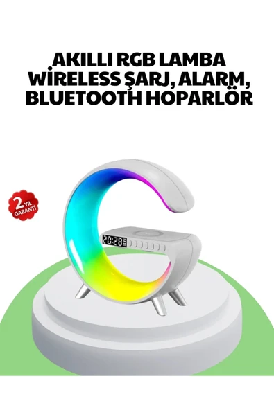 Bluetooth Hoparlörlü RGB Atmosfer Lambası Kablosuz Şarj ve Saat Özellikli ürün görseli 1