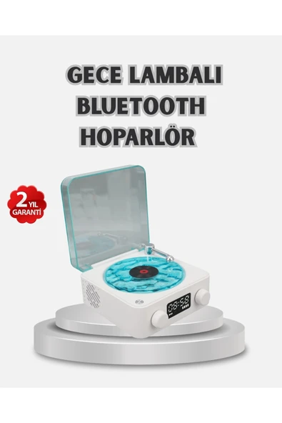 3-ü-1 Gece Işığı Bluetooth Hoparlör Dijital Saat Vintage Plak Çalar Tasarımlı ürün görseli 1
