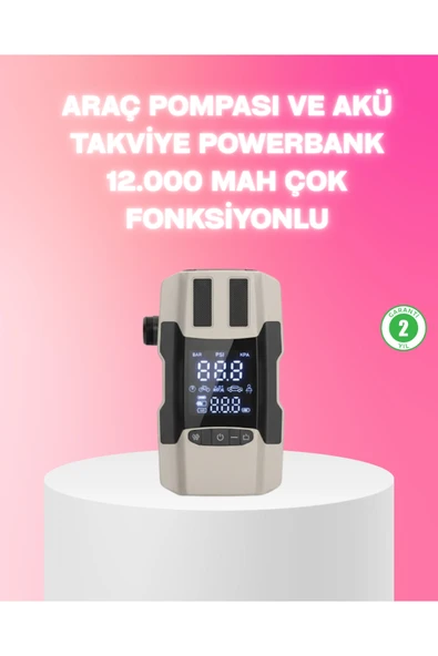 Araç Hava Pompası ve Akü Takviye Powerbank 12.000 mAh Çok Fonksiyonlu ürün görseli 1