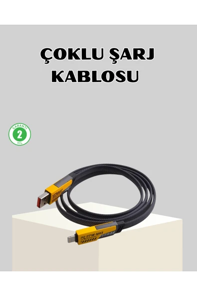 65W Çoklu Şarj Kablosu 4’ü 1 Arada Örgülü Hızlı Veri Aktarım USB-C USB-A ürün görseli 1