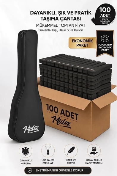 Midex CS-24A-100X Concert Ukulele Çantası 100'lü Paket Kaliteli Siyah Kılıf (100 Adet) ürün görseli 1