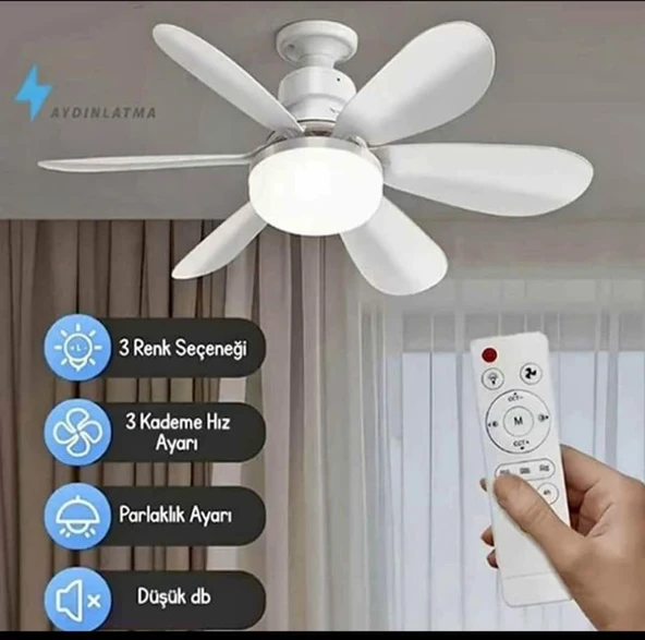 30W Uzaktan Kumandalı Tavan Tipi Fan Ampul Ayarlanabilir Işık ve Serinletici Fan ürün görseli 1