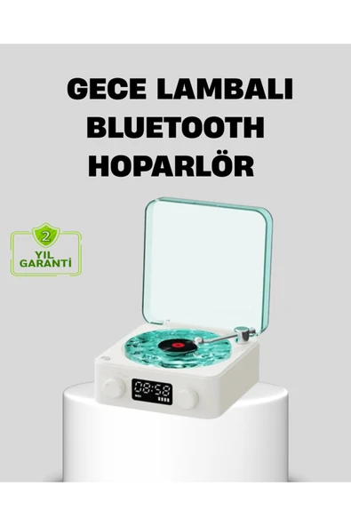 Gece Lambası Stereo Bluetooth Hoparlör Dijital Saatli Vintage Tasarım Çok Fonksiyonlu ürün görseli 1