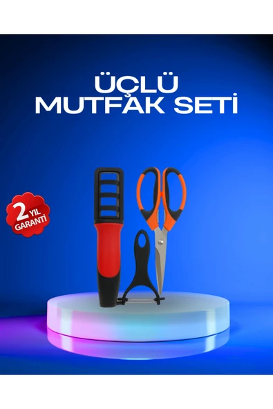 Profesyonel Mutfak Makas Seti –  Kesim Makası + Soyacak + Bileyici ürün görseli 1