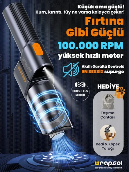Oto Araç Süpürgesi Katlanabilir Vakumlu Üflemeli Şarjlı Çok Fonksiyonlu Ev Araba Kamp 15000pa Çekim ürün görseli 1