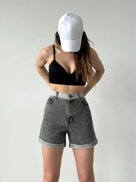 Duble Paça Yıkamalı Cepli Denim Şort - Resim 3