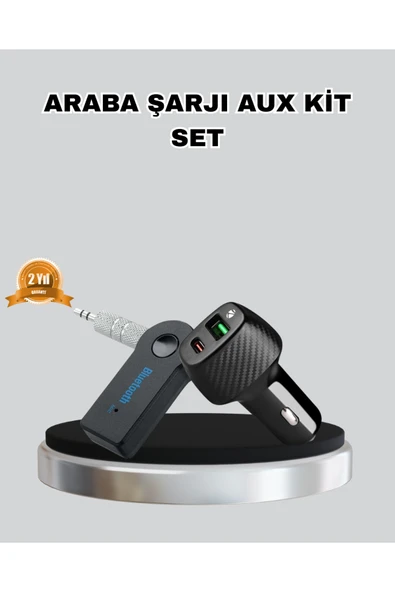 AUX Bluetooth Adaptör ve 38W Hızlı Araç Şarj Cihazı Seti ürün görseli 1
