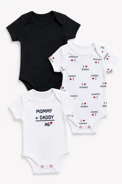 Mommy Daddy Yarım Kol Çıtçıtlı Bebek Badi Takım 3686 ürün görseli 1