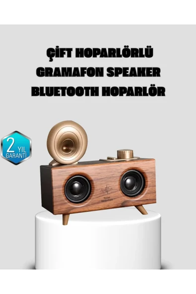 Gramafon Tasarımlı Bluetooth Hoparlör 3D Ses Teknolojili Çok Fonksiyonlu ürün görseli 1