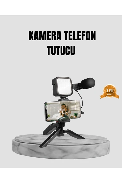 Telefon Video Çekim Kiti LED Aydınlatma Mikrofon Tripodlu Tam Set ürün görseli 1