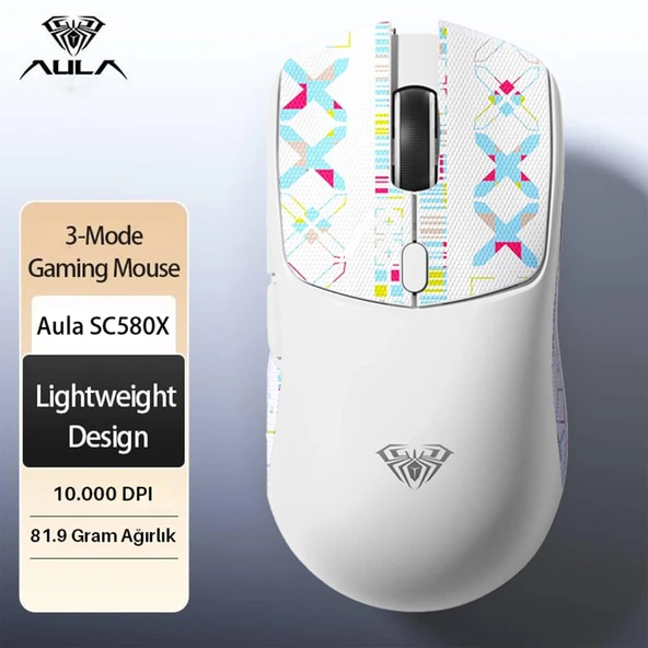 Aula SC580X Lightweight PAW3395 Sensor 10000 Dpı 1000Hz Kablolu ve Kablosuz Gaming Oyuncu Mouse Beyaz (TEŞHİR) ürün görseli 1