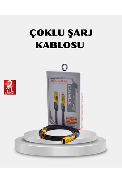 USB-C USB-A 4’ü 1 Arada Örgülü Kablo 65W Hızlı Şarj Metal Uç Dayanıklı ürün görseli 1