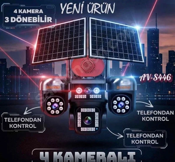 AVENİR AV-S446 4 Kameralı 3 Motorlu+ 1 Sabit 8mp E Sim 4g Sim Kartlı Ptz Kamera Gece Renkli Görüş ürün görseli 1