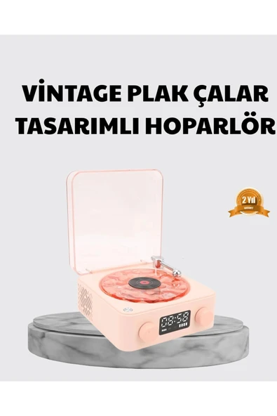 3-ü-1 Gece Işığı Bluetooth Hoparlör ve Dijital Saat Vintage Plak Çalar Tasarımlı ürün görseli 1