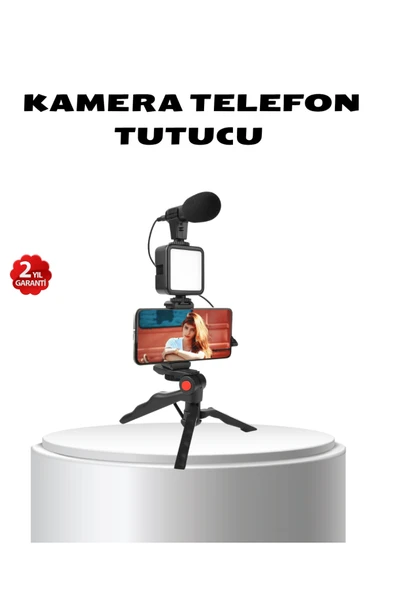 Video Çekim Kiti Tripod LED Işık Harici Mikrofon ve Bluetooth Kumanda Seti ürün görseli 1