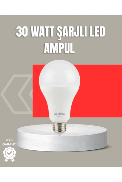 30W Şarjlı LED Ampul E27 Duy %80 Enerji Tasarruflu Soğuk Beyaz ürün görseli 1