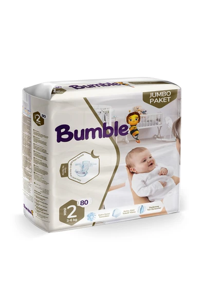 Bumble Mini Bebek Bezi 2 Beden 3-6 Kg Jumbo Paket 80 Adet ürün görseli 1