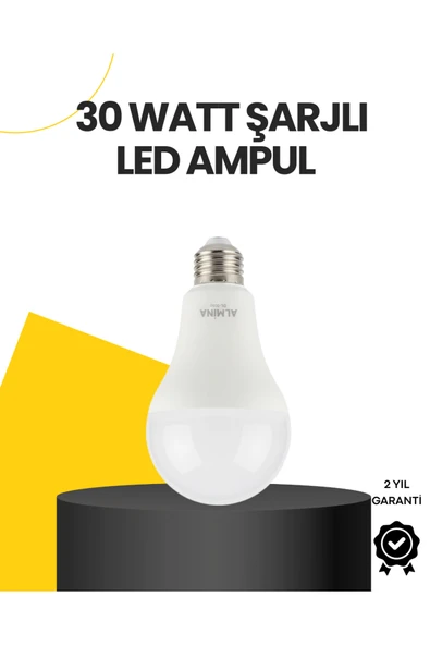 Yüksek Işık Güçlü Şarjlı LED Ampul E27 30W Enerji Tasarruflu ürün görseli 1