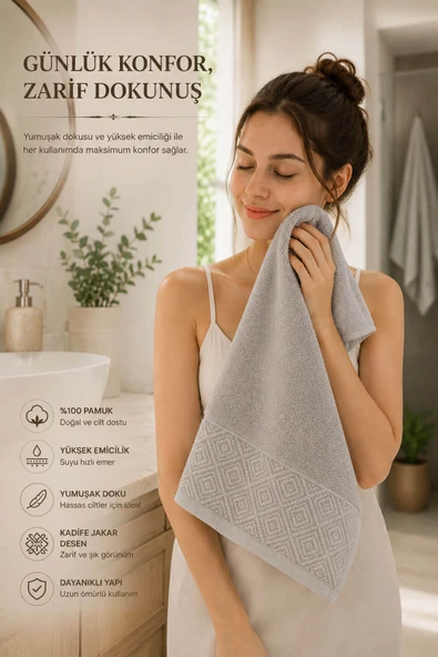 El Yüz Havlusu 50x90 cm %100 Pamuk Kısmi Kadife Jakar Nova Collection ürün görseli 1