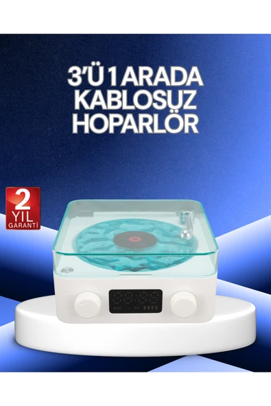 3-1 Kablosuz Bluetooth Hoparlör – Gece Lambalı, Saatli, Retro Tasarım ürün görseli 1