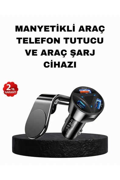 Manyetik Araç Telefon Tutucu ve Hızlı Şarj Adaptörü 2’li Set ürün görseli 1
