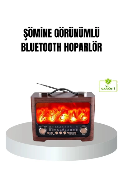 Solar Şarjlı Şömine Alev Efektli Bluetooth Hoparlör 7W Taşınabilir Ses Sistemi ürün görseli 1