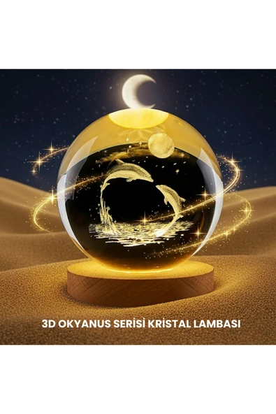 Yunus Temalı Kristal Küre USB Işıklı Ahşap Altlıklı Gece Lambası ürün görseli 1