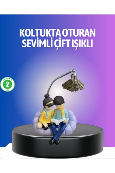 Kitap Okuyan Çift Figürlü Gece Lambası Romantik Dekoratif Masa Lambası ürün görseli 1