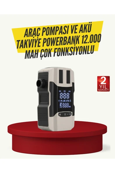Araç Lastik Şişirme Pompası ve Akü Takviye Powerbank Bir Arada ürün görseli 1